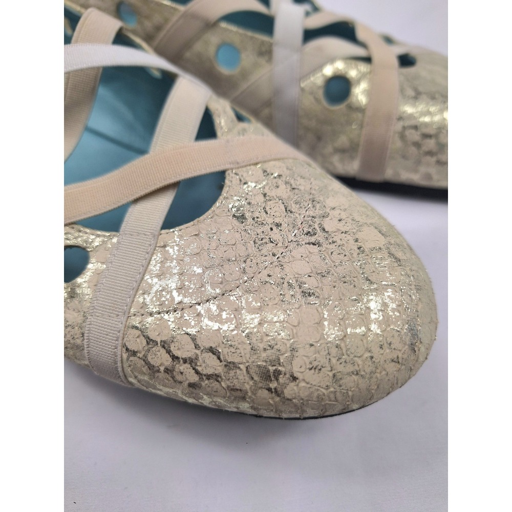 Thierry Rabotin Womens Gold Metallic Snakeskin Elastic Strap Ballet Flats 39.5 - Picture 8 of 8